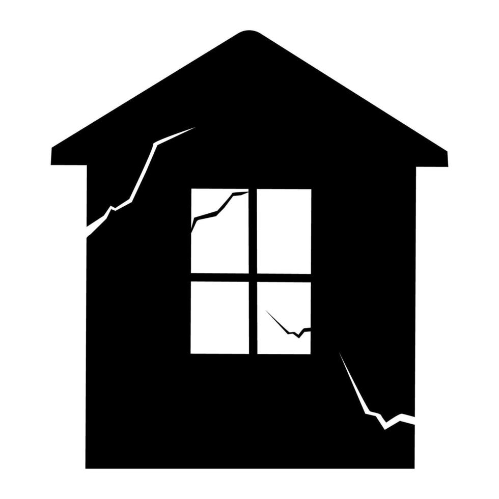 Damaged House Silhouette with Cracked Windows vector