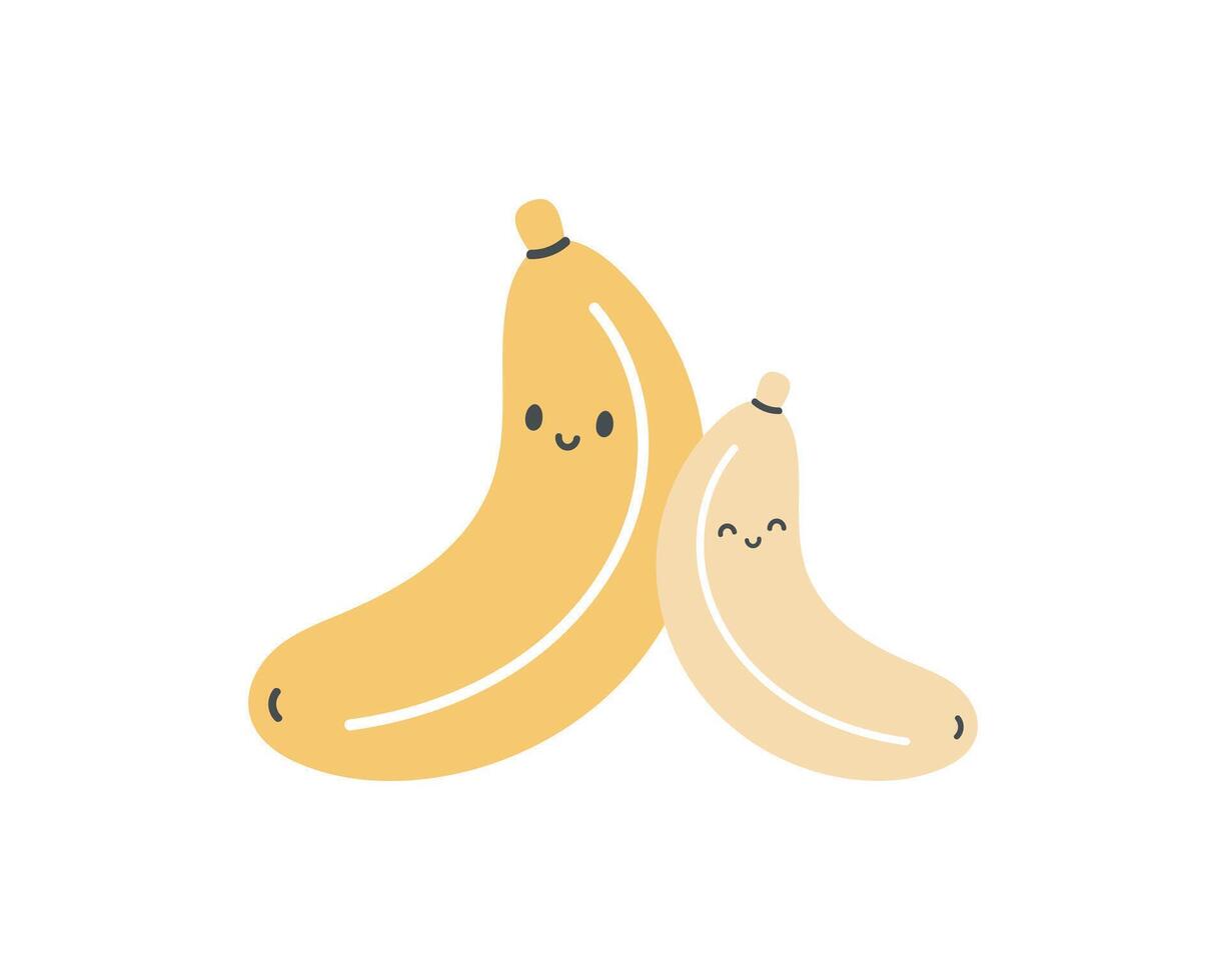 Cute print with bananas. Summer background. Cartoon illustration isolated on white background. For card, posters, banners, printing on the pack, clothes, fabric, wallpaper, dishes. vector