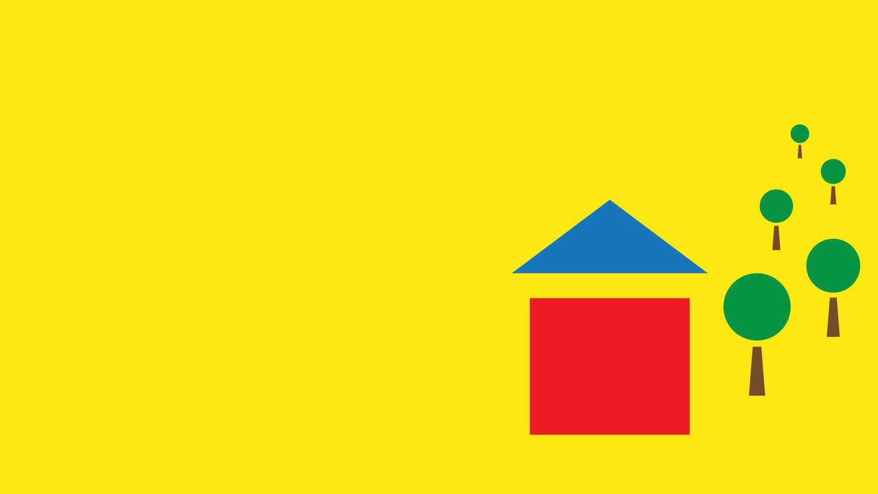 Colorful abstract background with house and trees on yellow color, kid design, illus vector