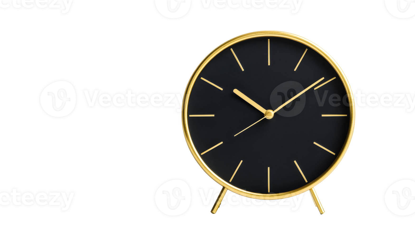 Golden black clock, alarm clock, time display , cut out transparent png