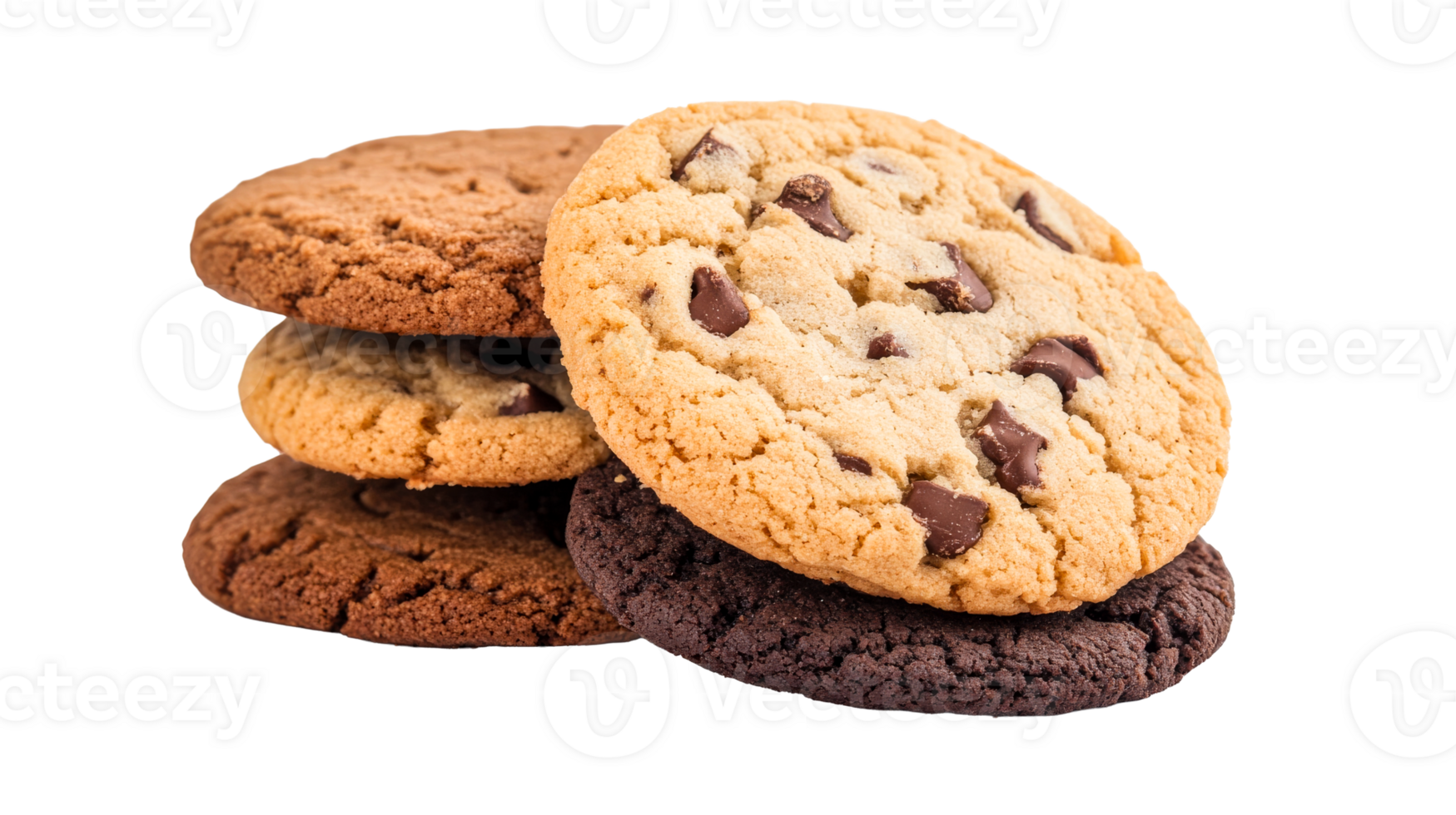 Assorted cookies stack on black background, bakery goods, cut out transparent png