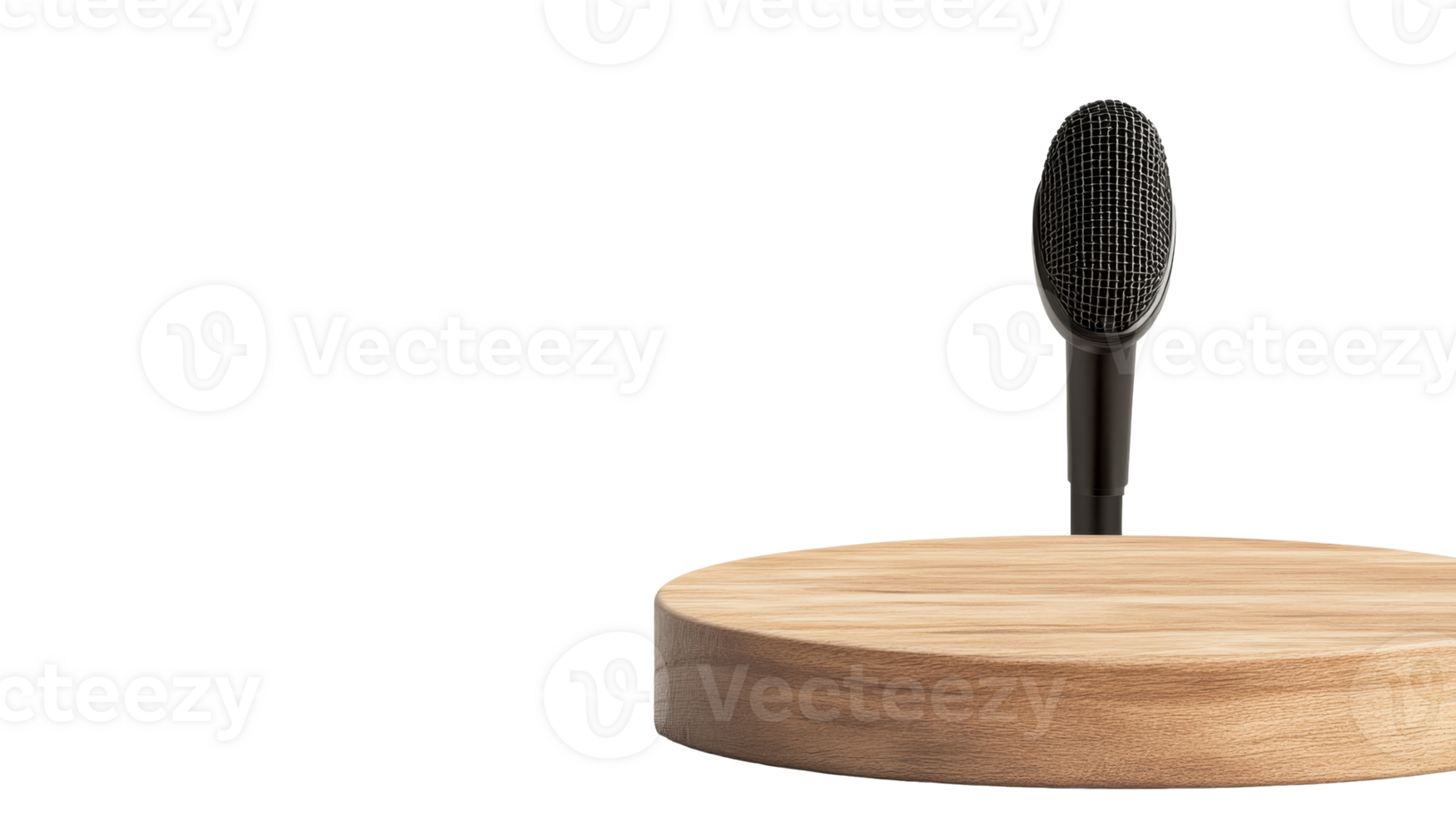 Microphone on wooden podium isolated, cut out transparent png