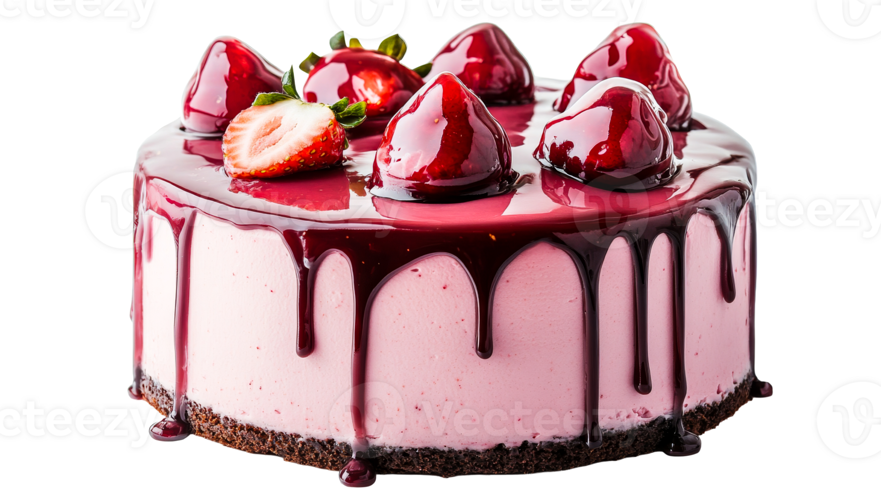 Strawberry cheesecake with pink frosting, cut out transparent png