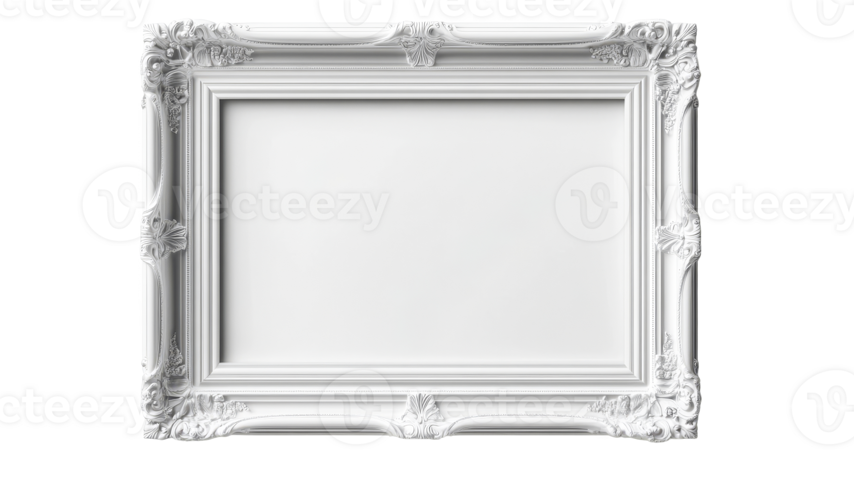 Ornate white frame on black background. Isolated for design use , cut out transparent png