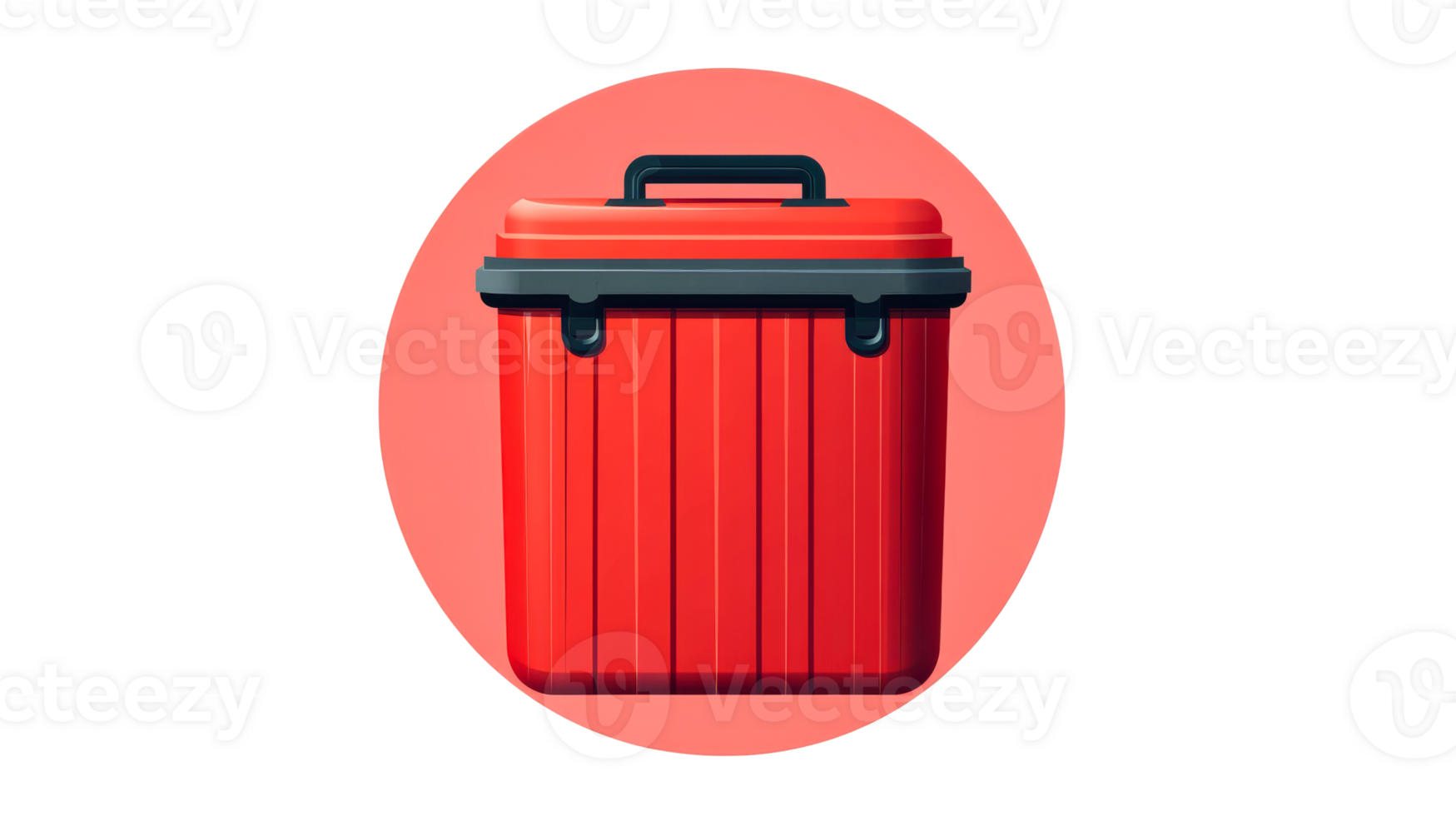 Red cooler with handle for camping, picnic, cut out transparent png