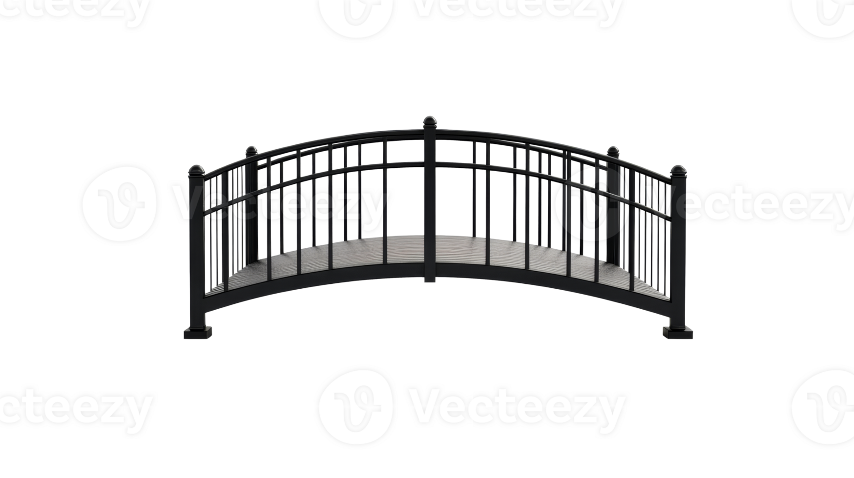 Decorative arched bridge with black metal railing, cut out transparent png