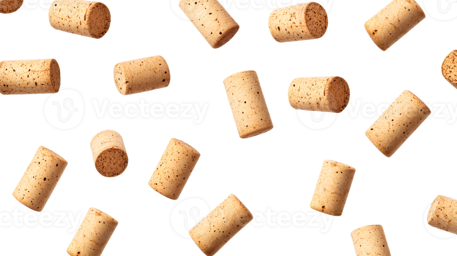 Wine corks in a pattern on black background, cut out transparent png