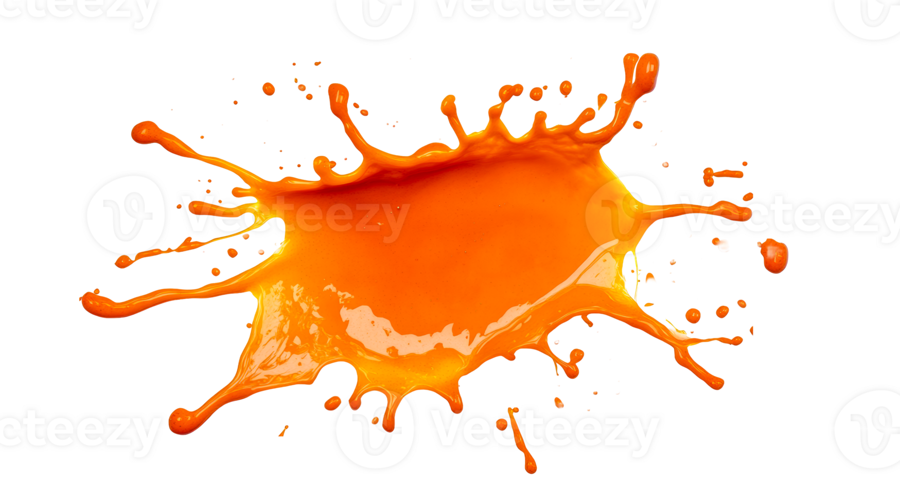 Orange Paint Splatter Explosion on Black Background, cut out transparent png