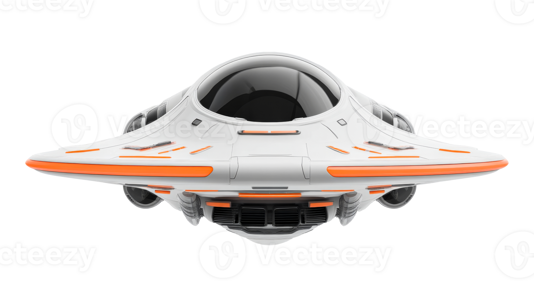 Futuristic spaceship with orange accents, science fiction design, cut out transparent png