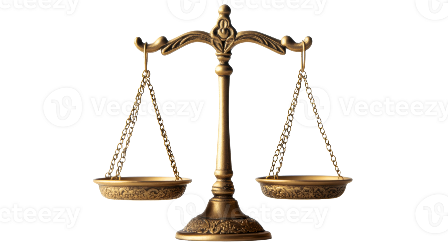 Balance scales representing justice on black background, cut out transparent png