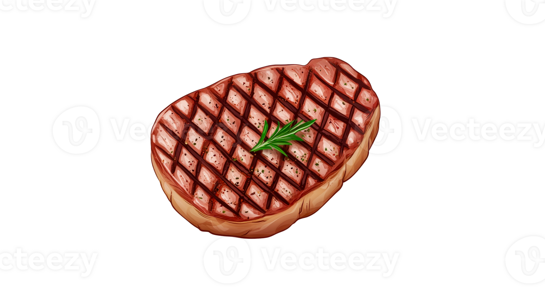 Grilled steak garnished with rosemary, food illustration, cut out transparent png