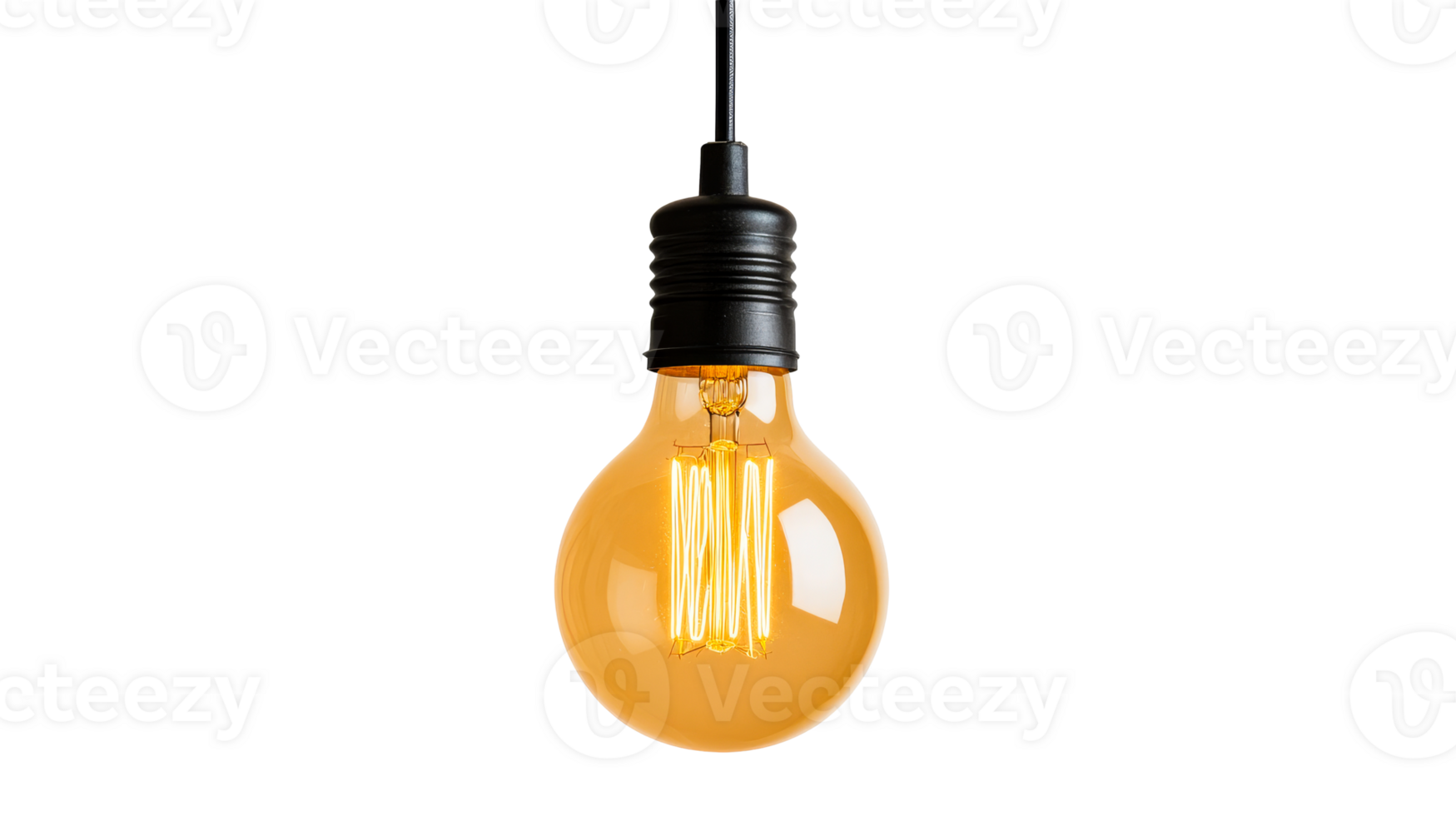 Stylish Edison Filament Bulb, black base, glowing glass , cut out transparent png