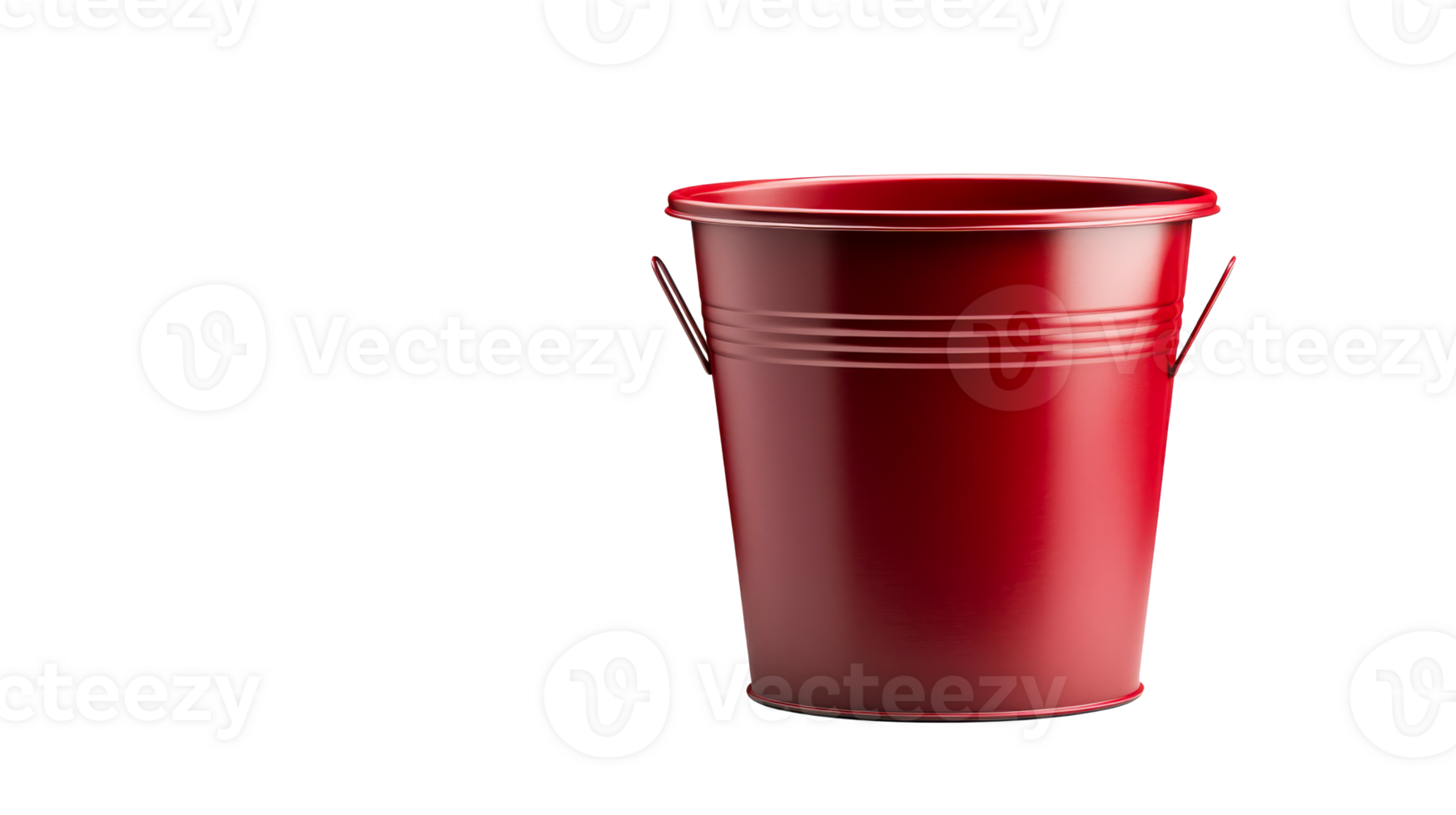 Shiny red bucket, shiny metal container for planting, cut out transparent png