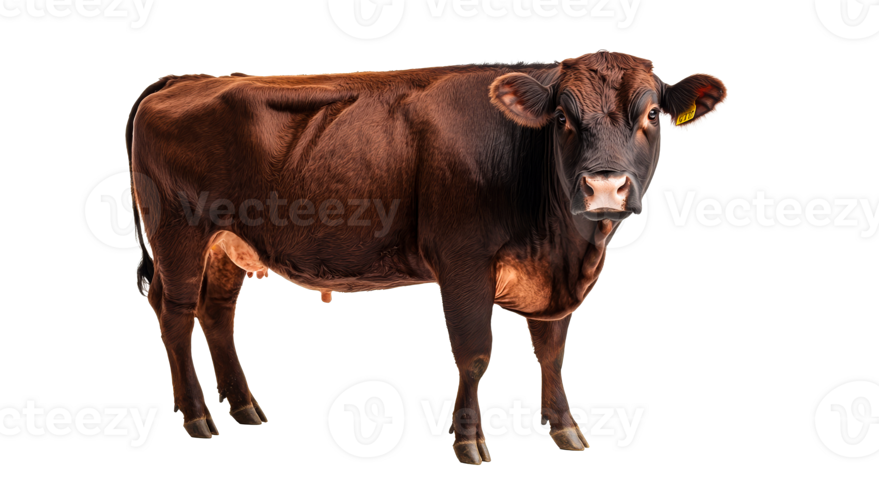 Brown cow isolated on black background, cut out transparent png