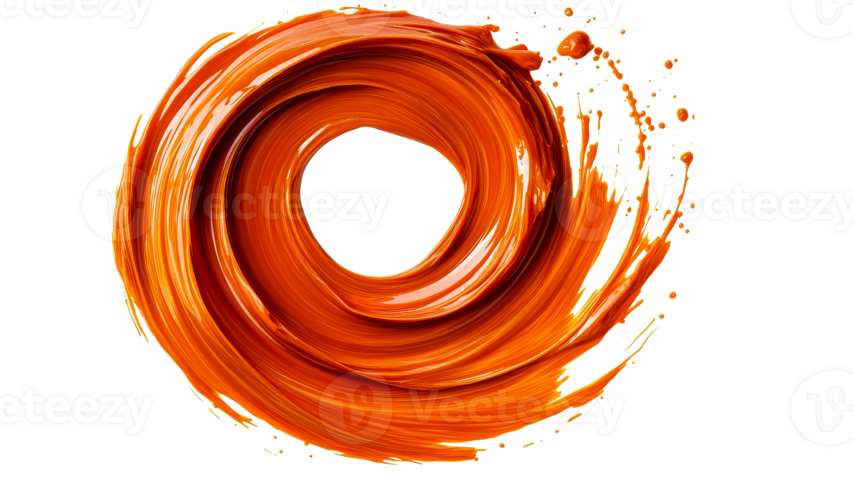 Swirling Orange Paint Stroke with Splatter, Abstract Art, cut out transparent png