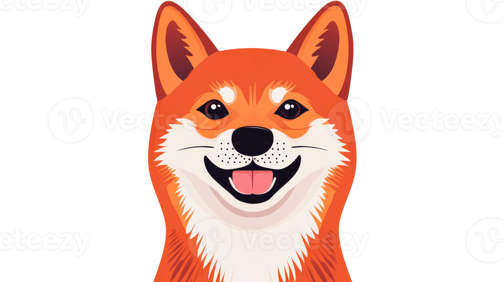 Smiling Shiba Inu portrait, cartoon illustration style, cut out transparent png