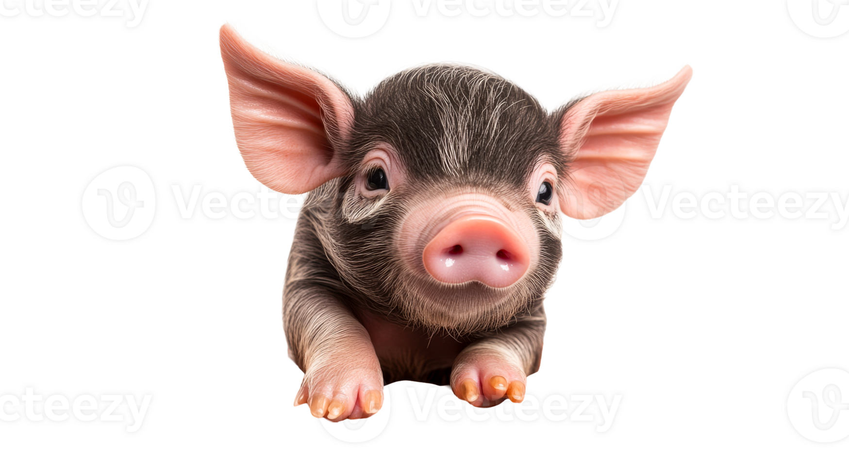 Adorable piglet isolated on black background, cut out transparent png