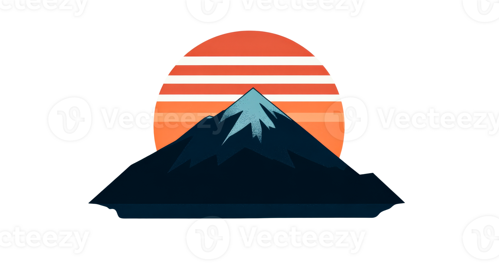 Mountain peak silhouette with retro sun background , cut out transparent png