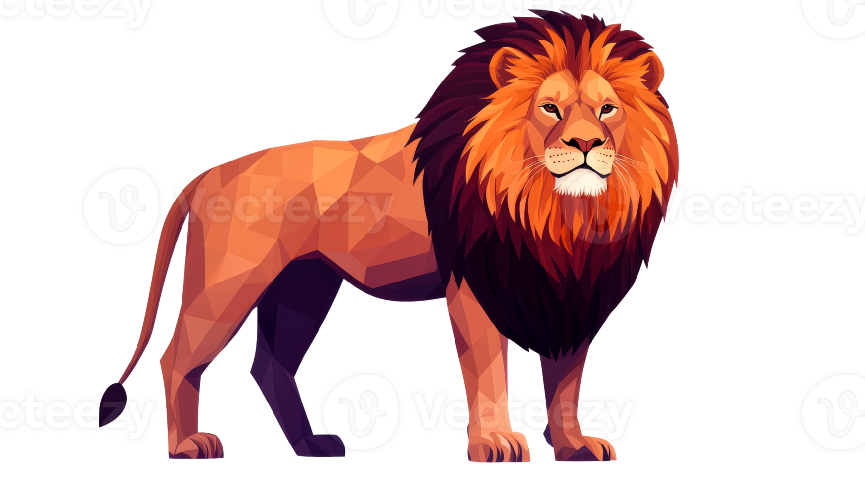 Majestic geometric lion with a dark mane, regal pose, cut out transparent png