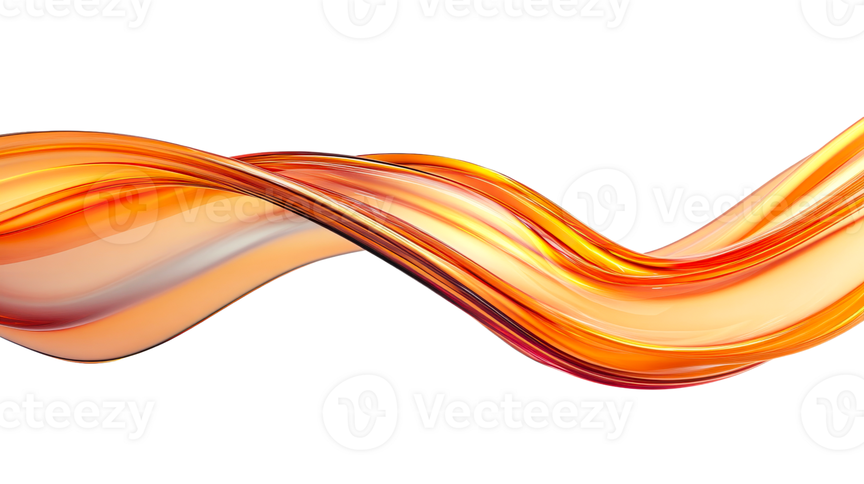Abstract flowing orange ribbon wave, dynamic design element, cut out transparent png