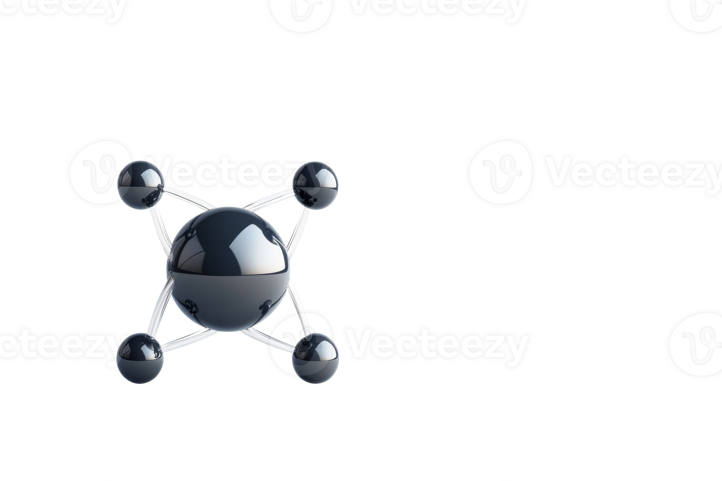 Molecular structure with black spheres, connection symbol, cut out transparent png