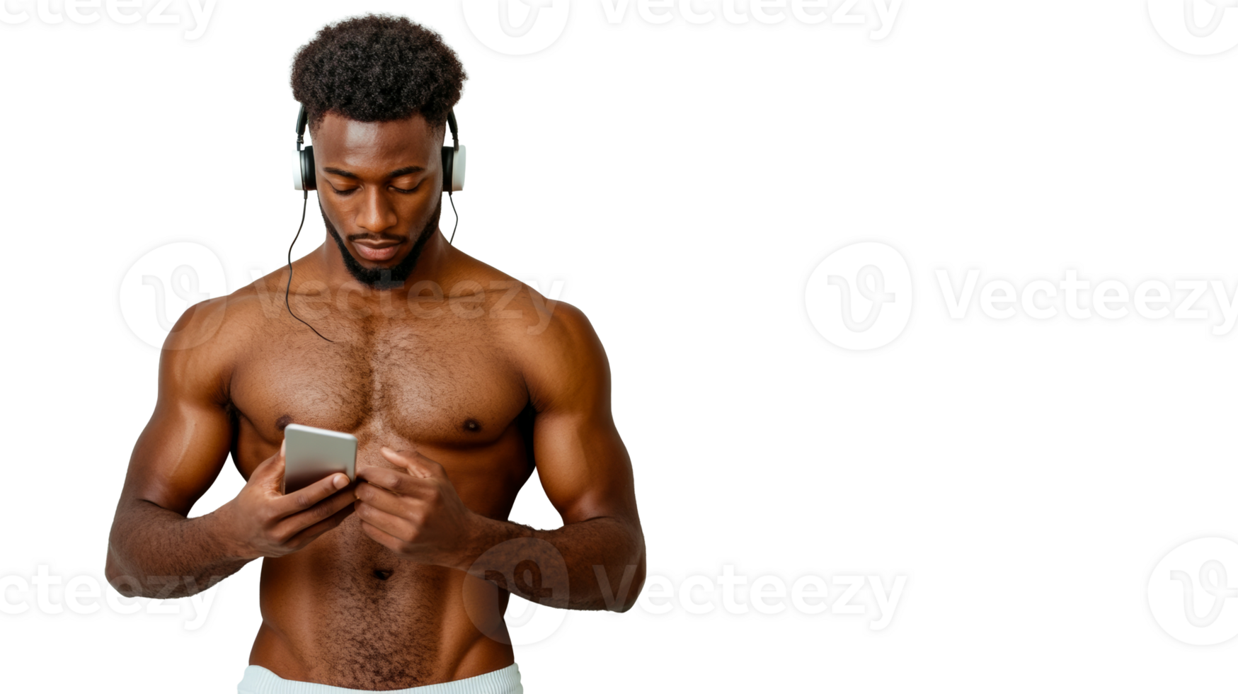 Handsome muscular man using smartphone, cut out transparent png