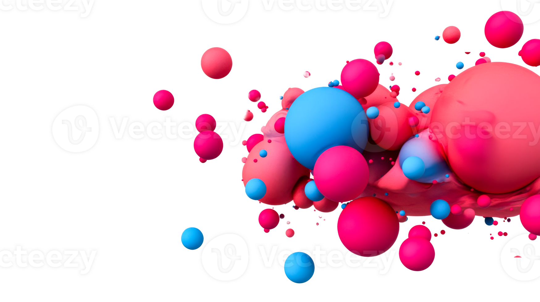 Abstract composition of pink and blue spheres, cut out transparent png