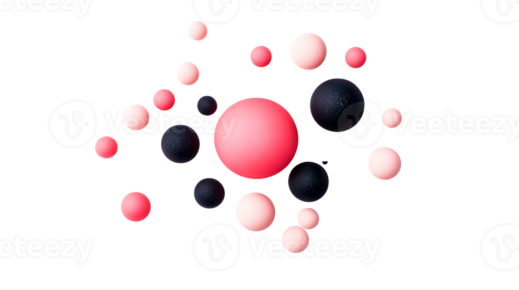 Abstract 3D rendered spheres in pink and black , cut out transparent png