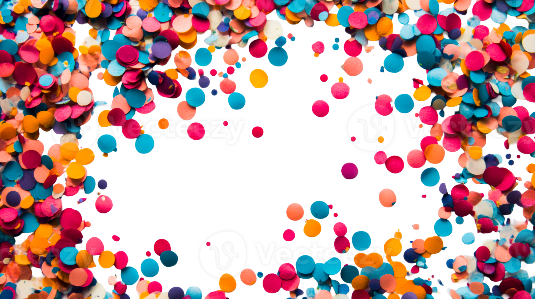 Vibrant confetti frame, celebration background, multicolored, scattered, cut out transparent png