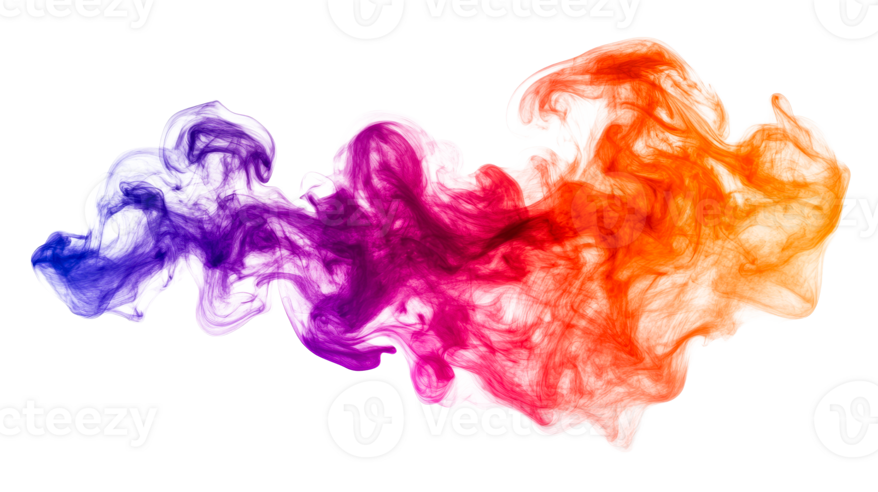 Colorful smoke swirls with blended hues, vibrant effect, cut out transparent png