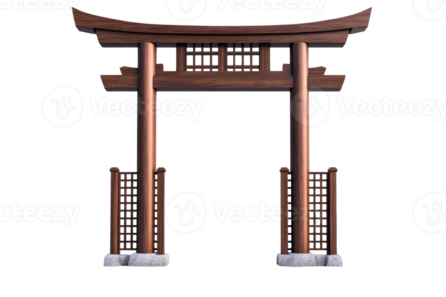 Wooden Torii Gate with Lattice Walls, cut out transparent png