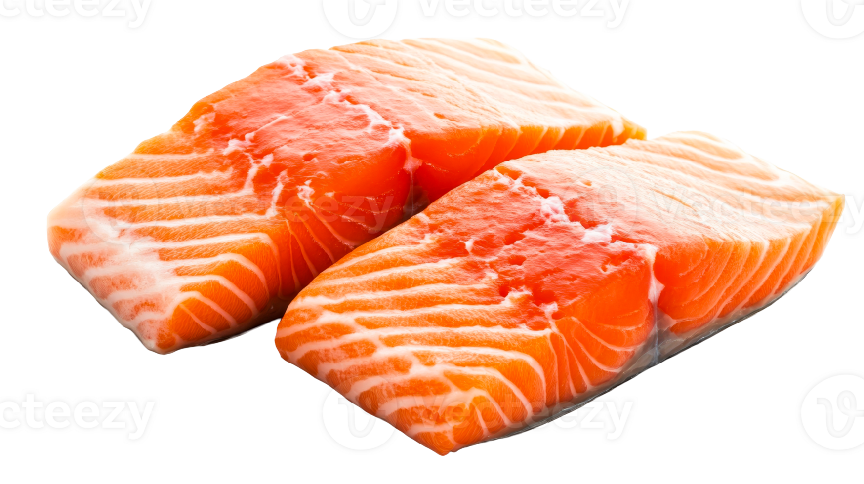 Two slices of fresh raw salmon fillet, cut out transparent png