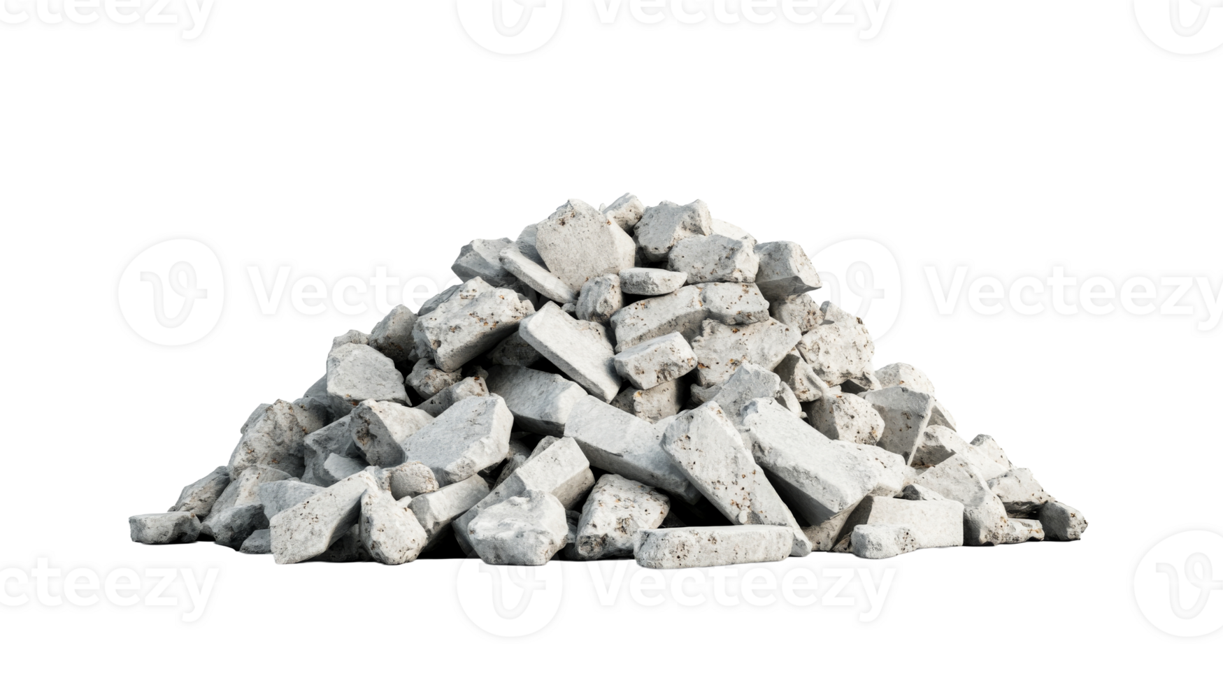 Pile of broken concrete rubble, debris, construction waste, cut out transparent png