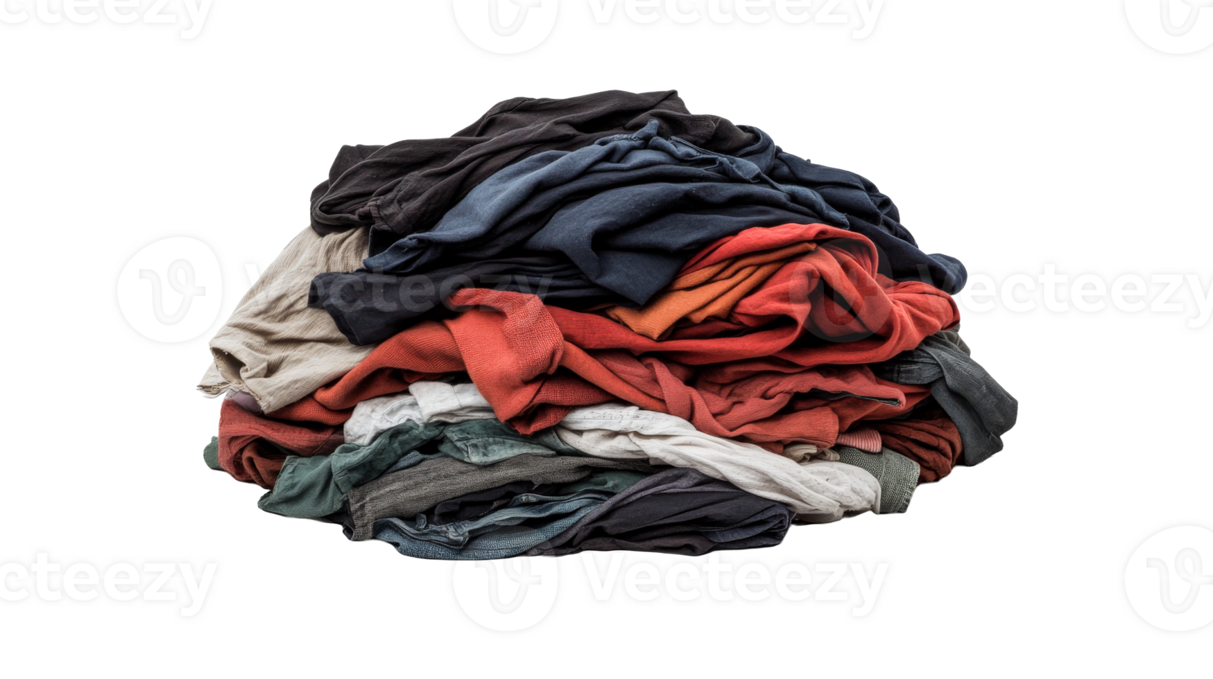 Folded pile of colorful clothing in a heap, cut out transparent png