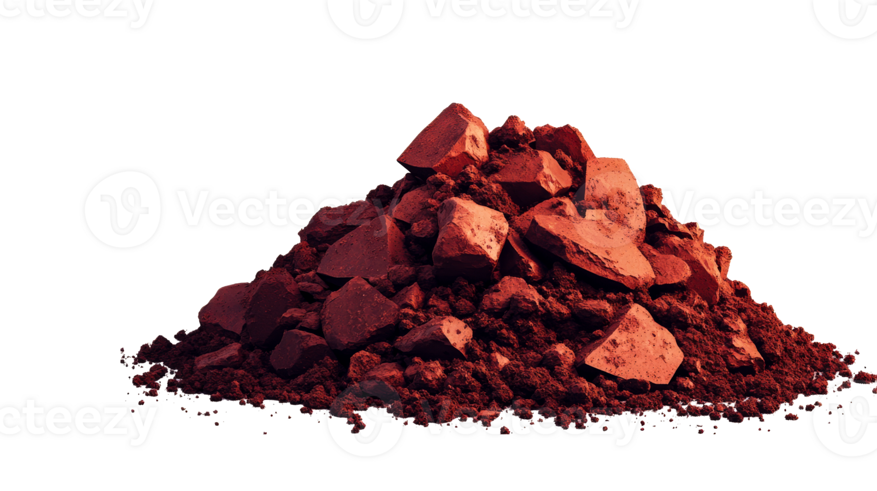 Pile of red stones and powder in studio, cut out transparent png