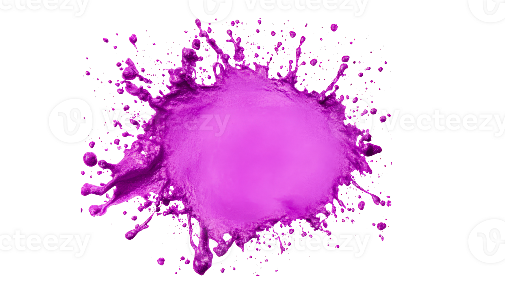 Vibrant magenta paint explosion, splatter design on black background, cut out transparent png