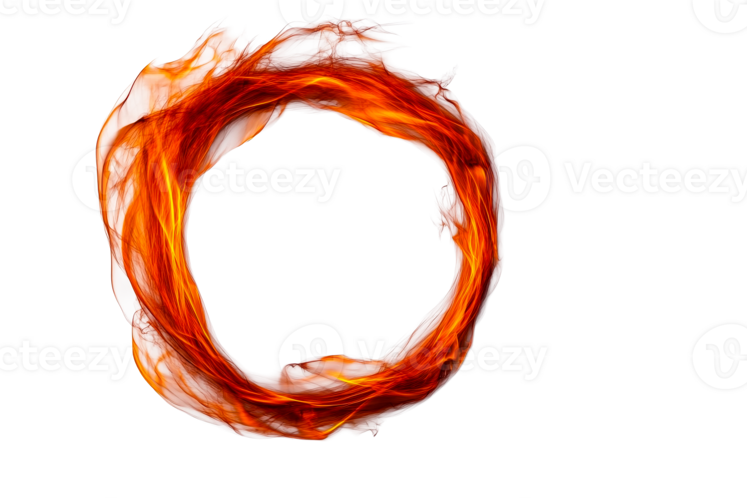 Fiery plasma ring energy field effect on black background, cut out transparent png