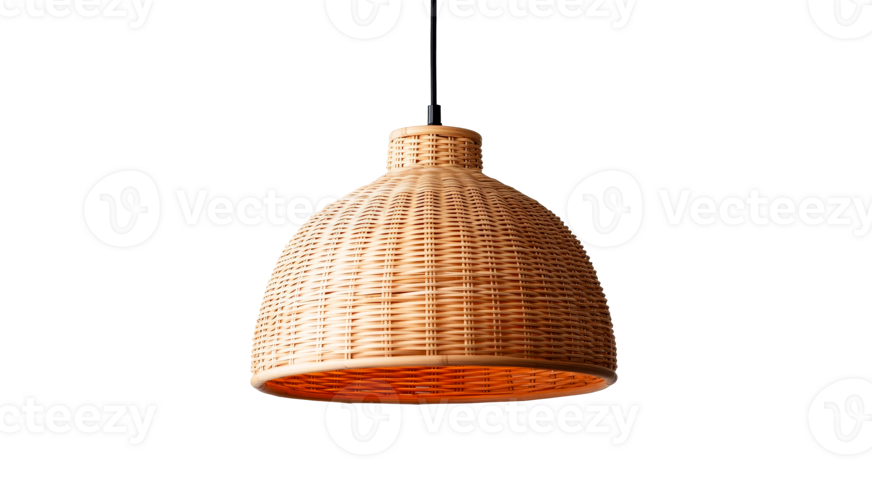 Woven rattan pendant light fixture, illuminating, cut out transparent png