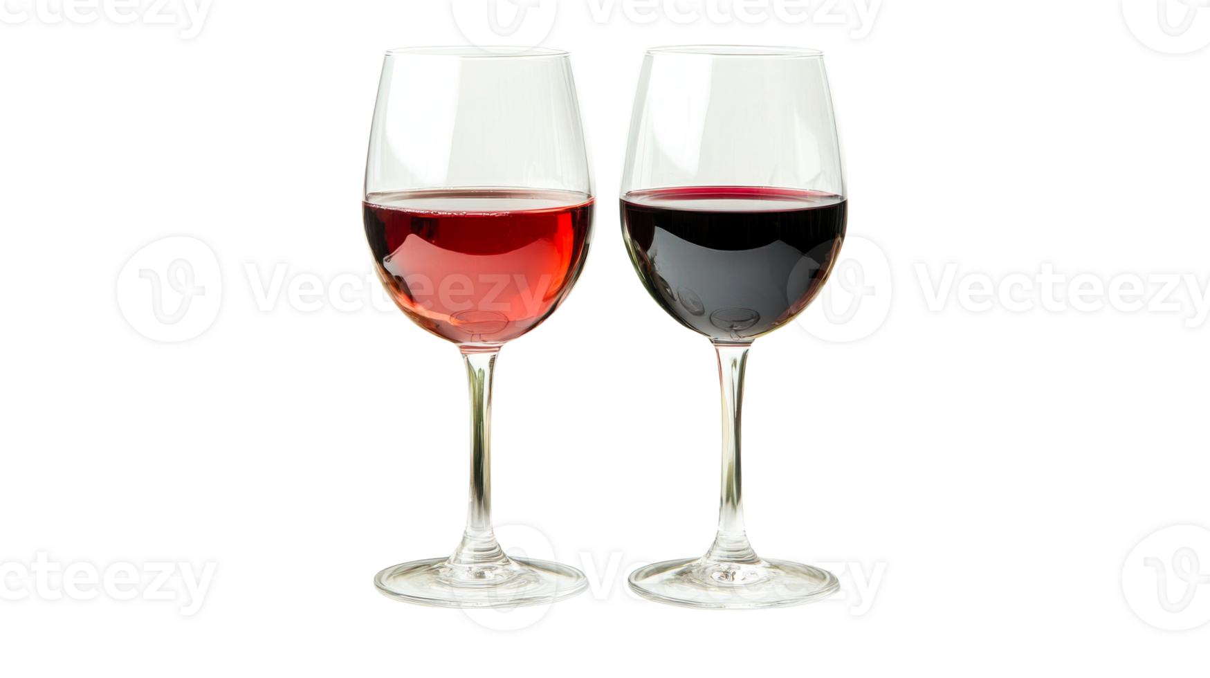 Two wineglasses with rose and red wine, cut out transparent png