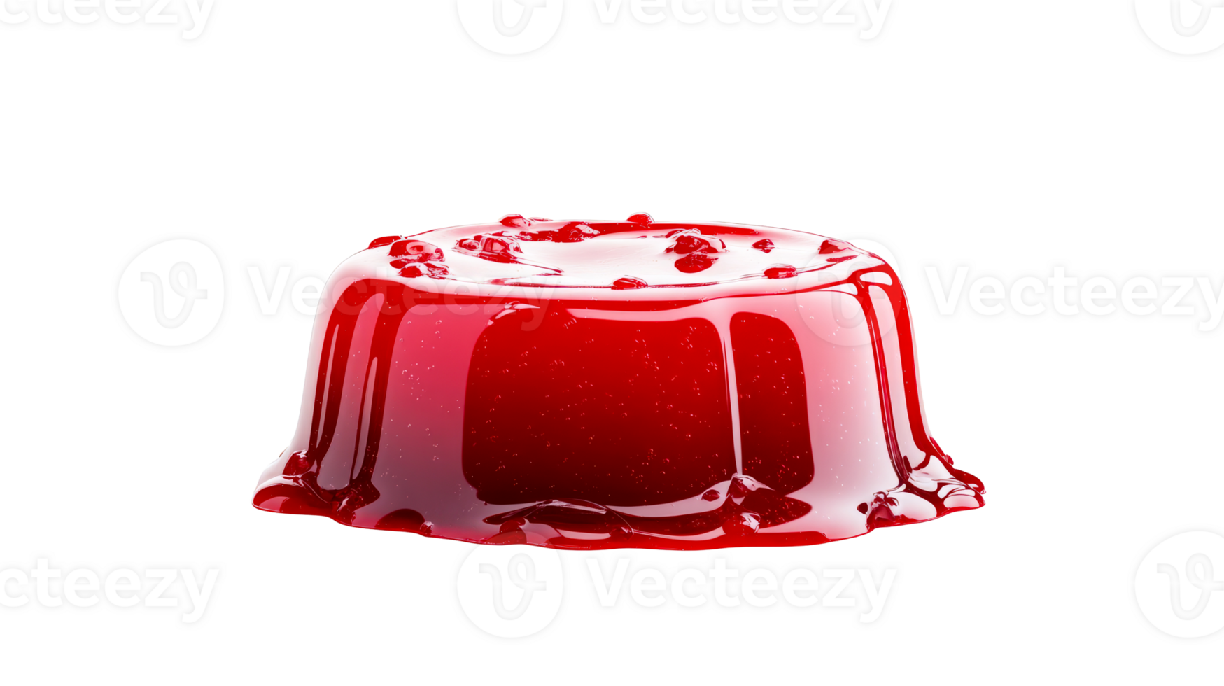 Shiny red dessert of gelatin with drops of jelly, cut out transparent png