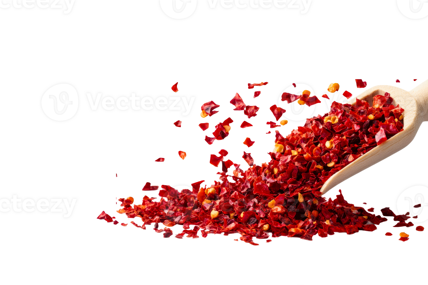 Red chili pepper flakes with scoop, spice culinary ingredient, cut out transparent png