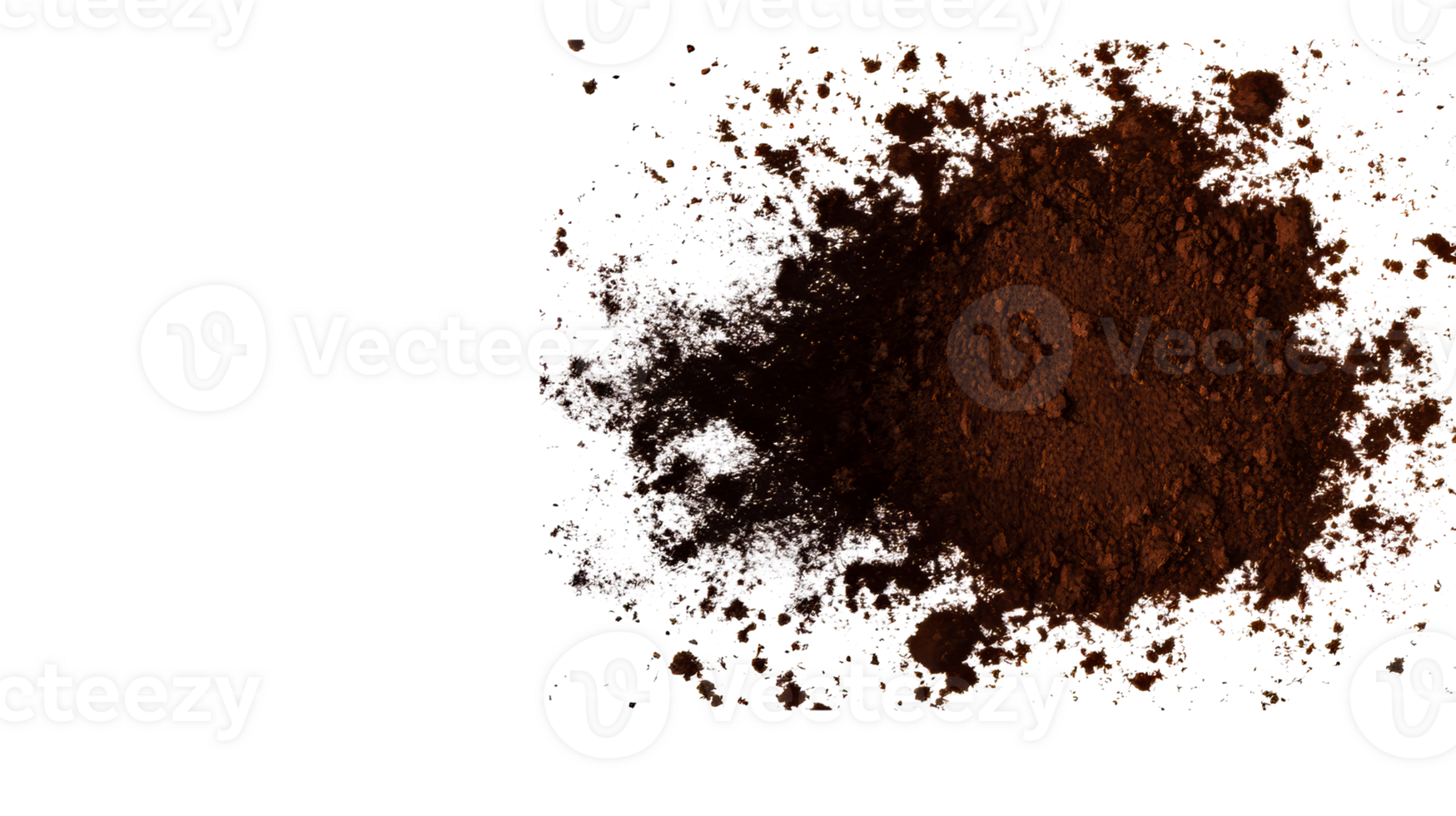 Brown powder texture on black background, cocoa, cut out transparent png