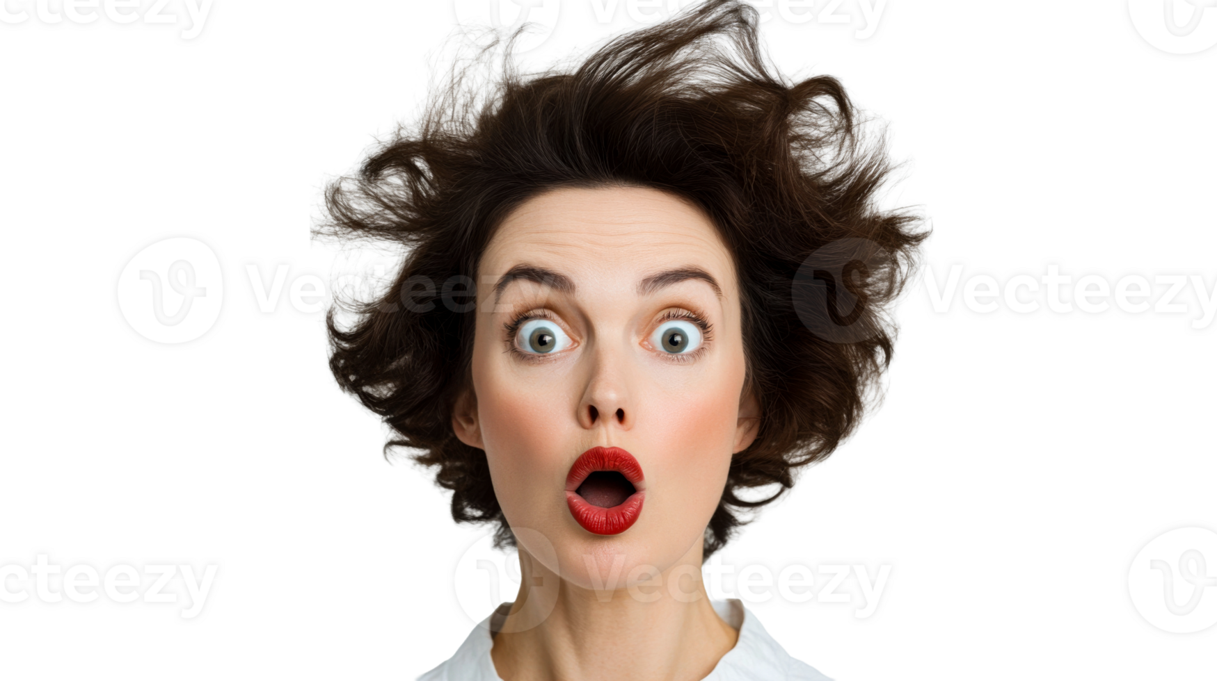 Surprised woman expression of shock and amazement, cut out transparent png