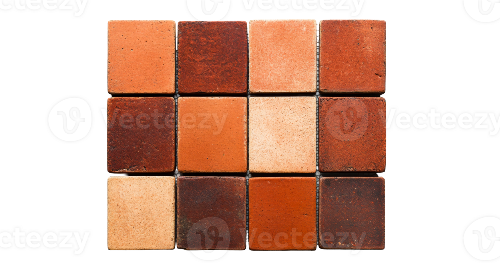 Terracotta tiles array, square bricks pattern, construction materials, cut out transparent png