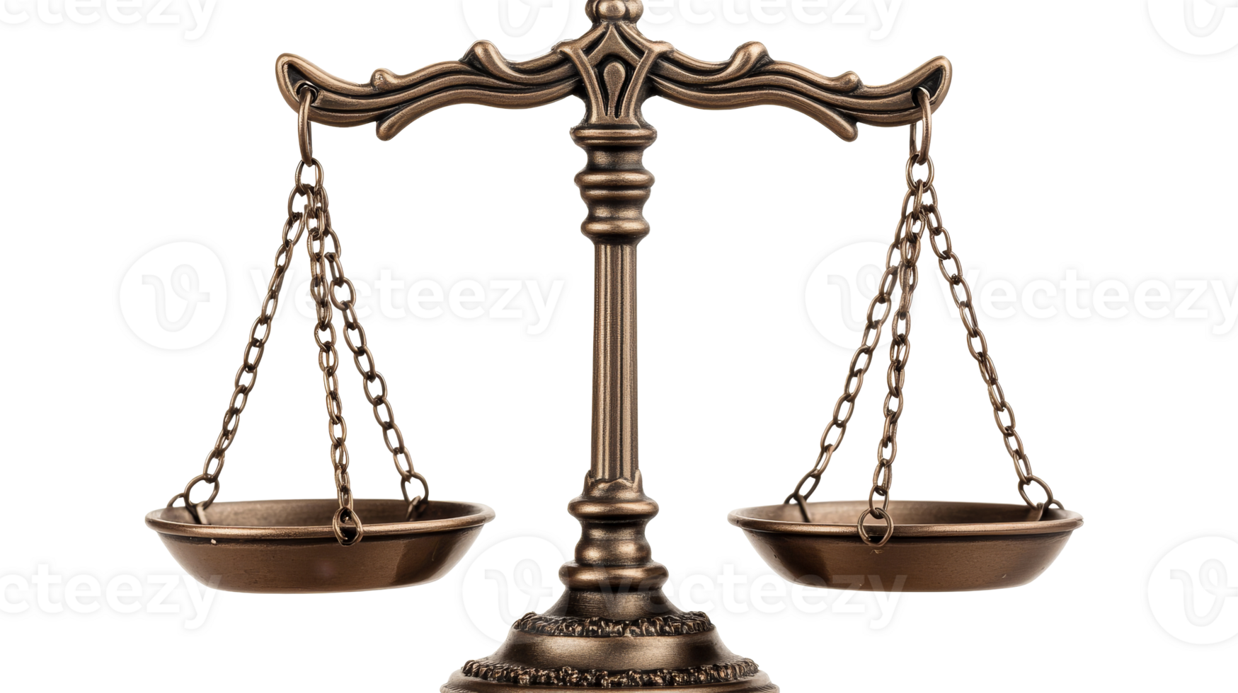Antique balance scale on black backdrop, symbol of justice, cut out transparent png