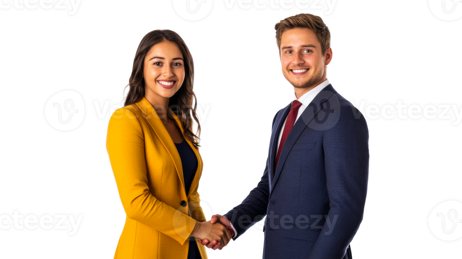 Business man and woman shake hands, agreement, cut out transparent png