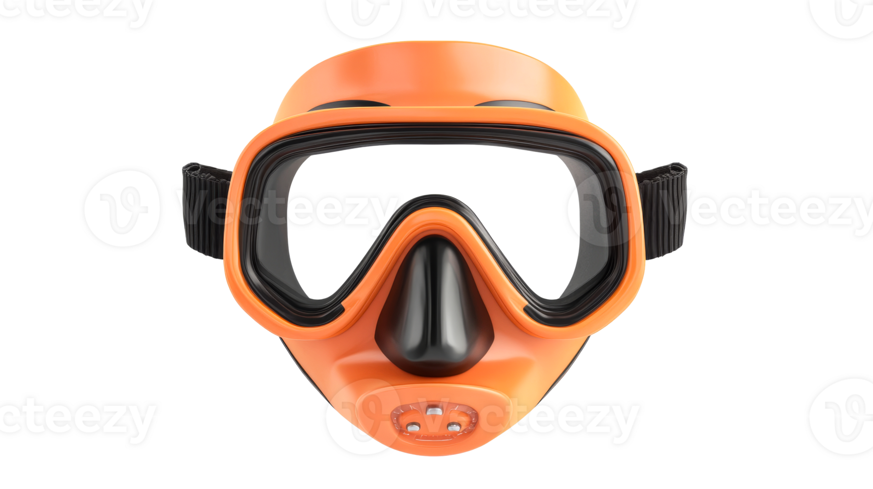 Orange full face diving mask with black elements, cut out transparent png