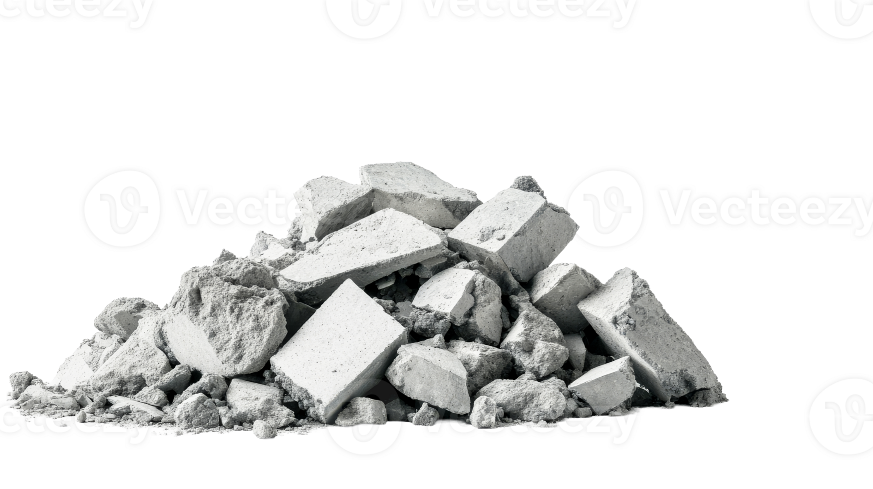 Pile of concrete rubble, debris, building demolition waste, cut out transparent png