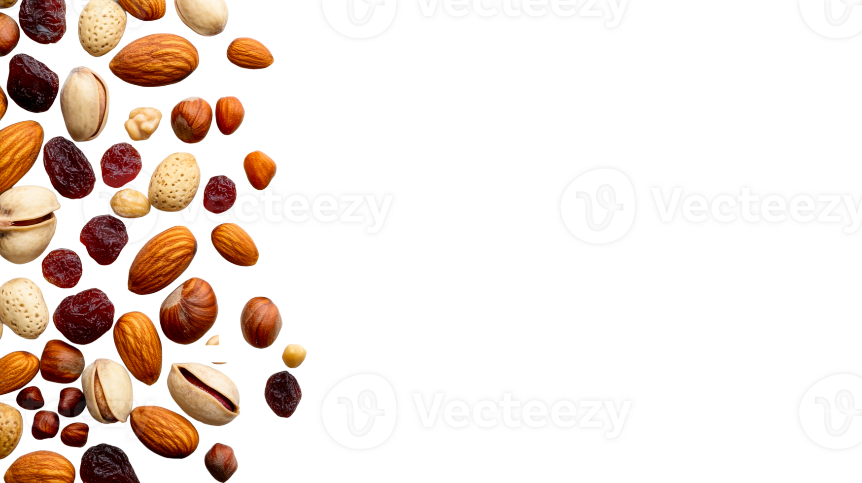 Assortment of nuts and dried fruits, cut out transparent png