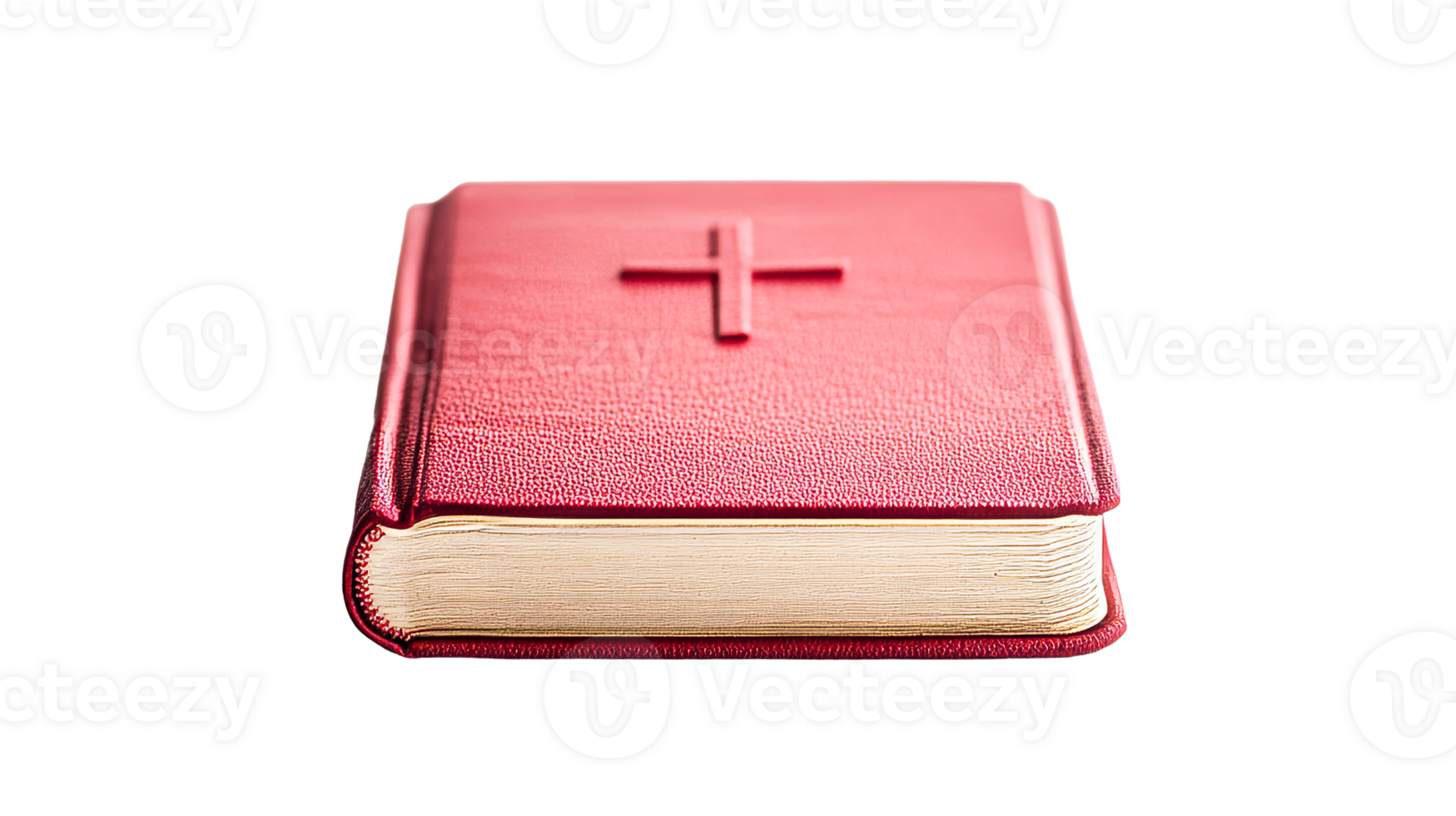 Red book with embossed cross, religious symbol, cut out transparent png